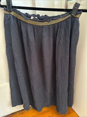 Cyrillus Paris crinkled blue gray skirt metallic waistband size 40/ L